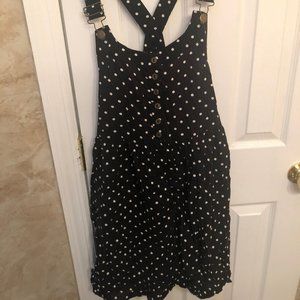 Black and White Polkadot Overall Dress with Brass